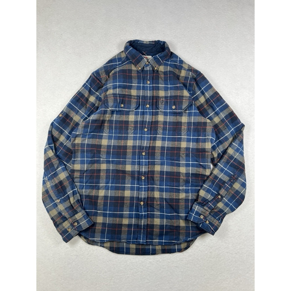 Men's Fjallraven Singi Heavy Flannel Blue Yellow Plaid Regular Fit Shirt Sz M